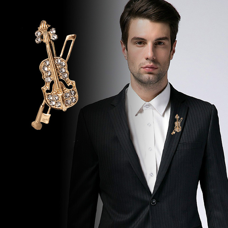 Men'S Fashion Korea - Broche de violín de cristal, joyería,