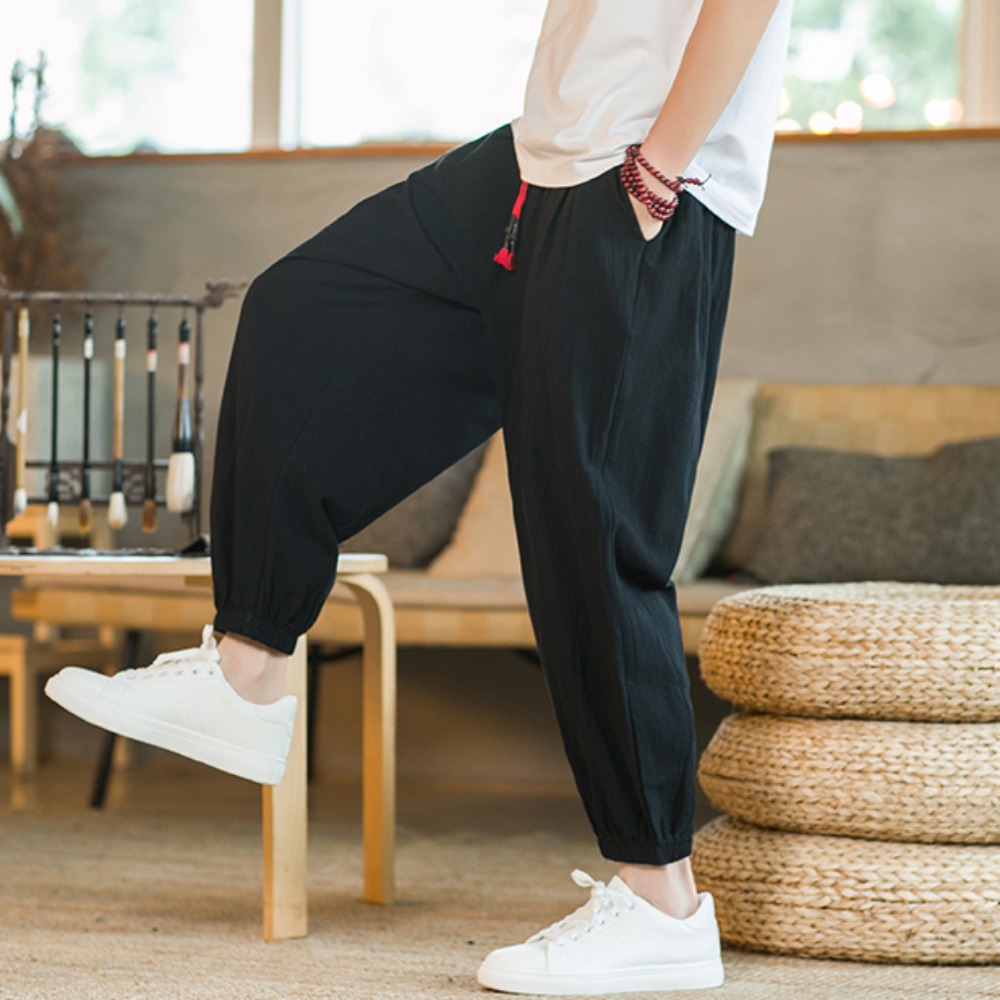 Chino Pants Men - Pantalones Harem de algodón y lino