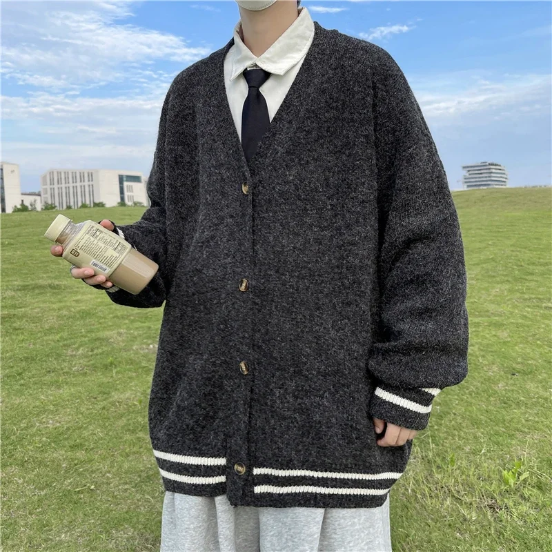 Men'S Fashion V Neck Sweater - 2024 Otoño Invierno moda perezosa cárdigan