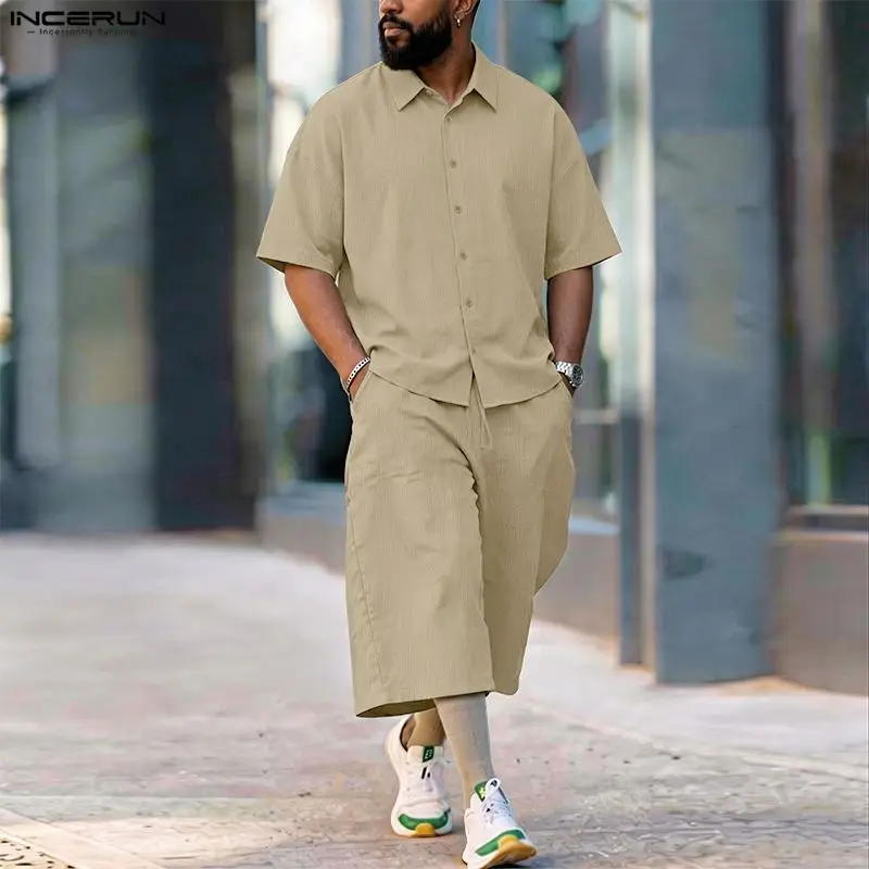 Mens Fashion Casual 2026 - Conjuntos INCERUN para Hombre, Camisa de