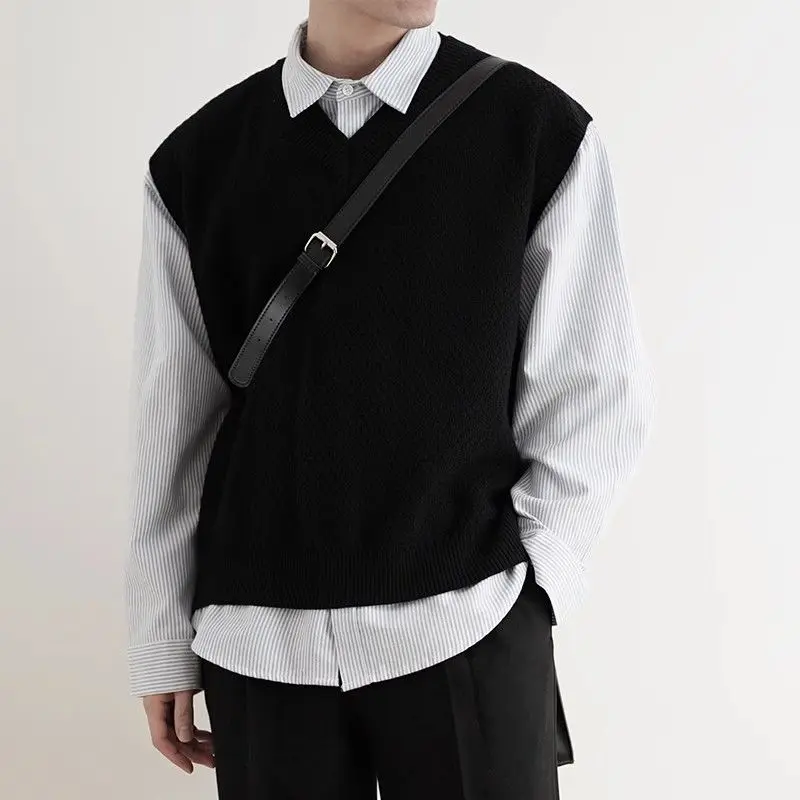 Men'S Fashion V Neck Sweater - 2024 principios de otoño Simple negro