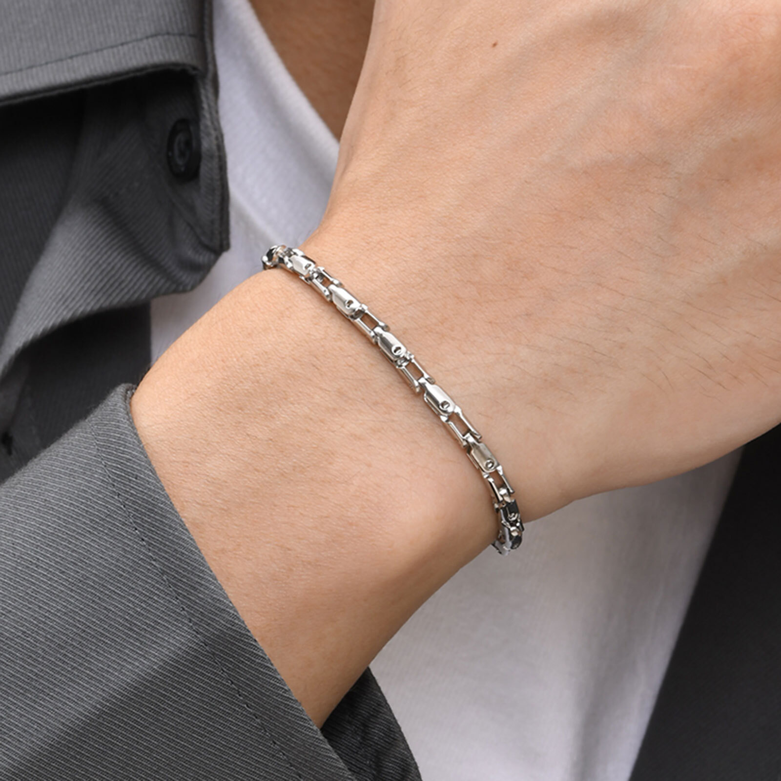 1950S Fashion Men'S - Pulseras finas de cadena de acero