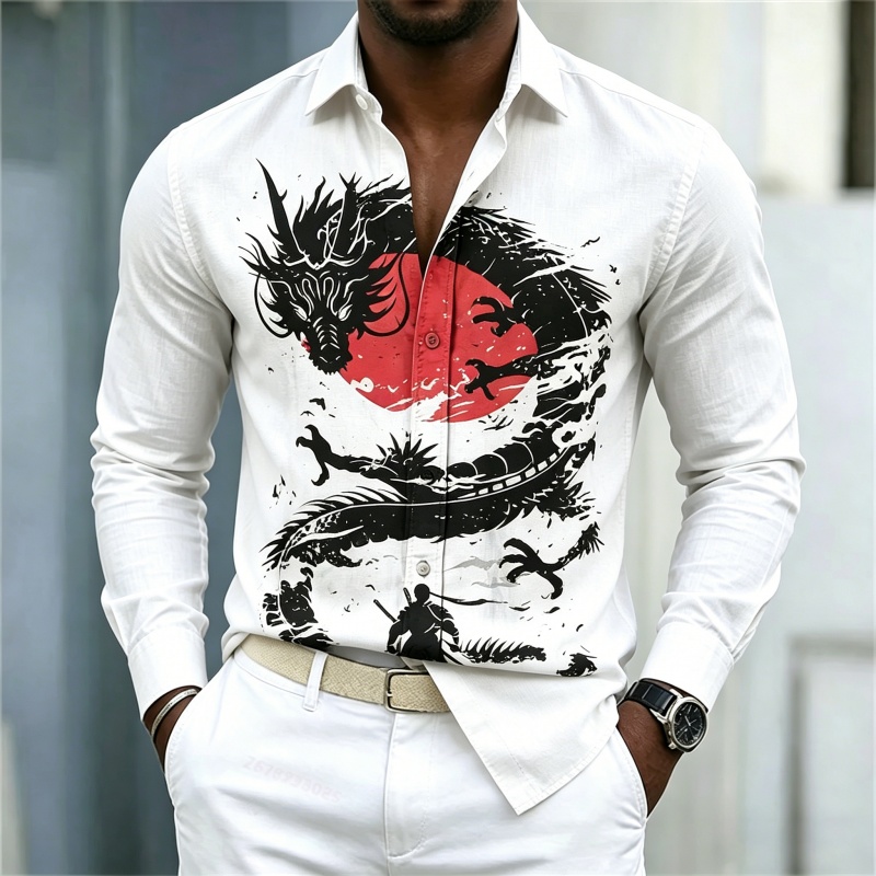 Mens Fashion Casual 2026 - Camisa de Hombre 2026, Blanca, Negra