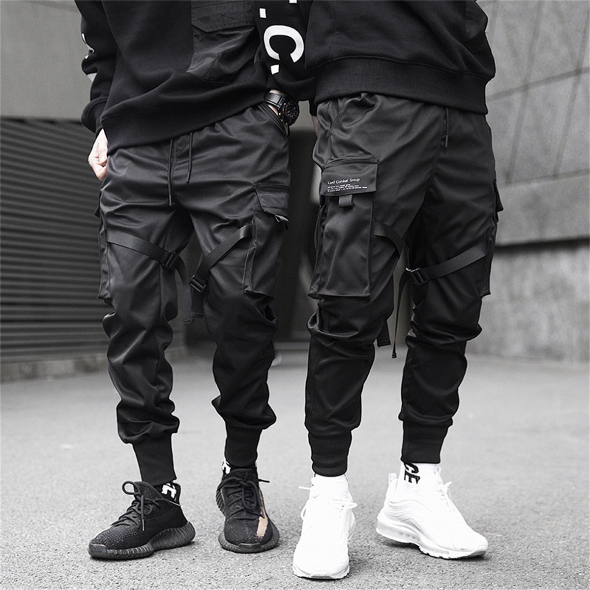 Men'S Fashion Korea - Pantalones Cargo negros de Hip Hop,