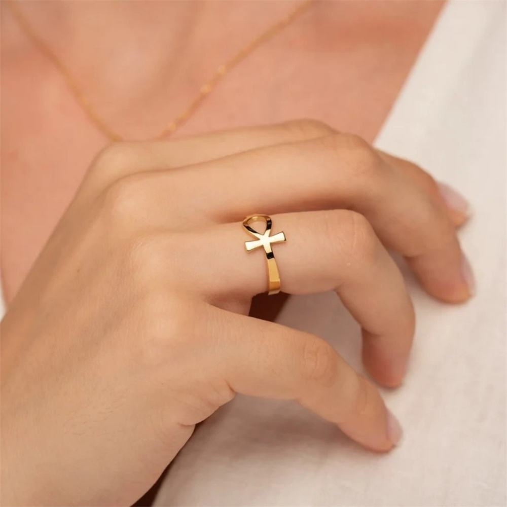 Men Fashion Egypt - Anillo cruzado Vintage de Egipto Ankh,